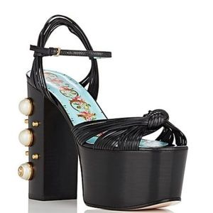 Gucci Black Allie Leather Platform Sandals Sz 39